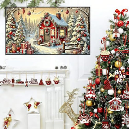 Extra Large Diamond Art Kits for Adults, 5D Diamond Painting Kits 28x16 In - color: Christmas Cabin Large Diamond Painting