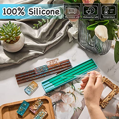 Patelai Resin Domino Mold Silicone 3D Domino Box Mold Epoxy Resin Tile Racks Molds for Epoxy, Clay, Soap, Candle DIY Crafts Making, Blue - size: 8.27 inches (L) x 1.57 inches (W)