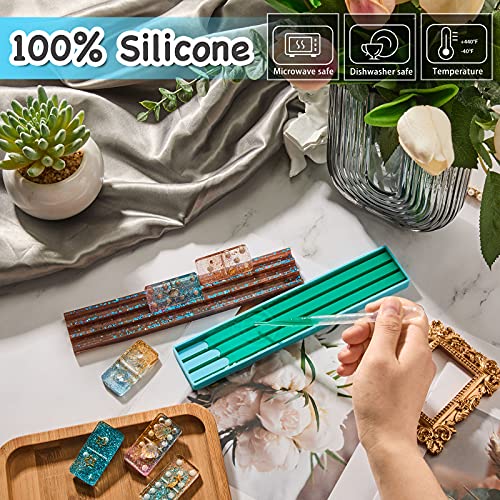 Patelai Resin Domino Mold Silicone 3D Domino Box Mold Epoxy Resin Tile Racks Molds for Epoxy, Clay, Soap, Candle DIY Crafts Making, Blue (Pack of 3) - size: 8.27 inches (L) x 1.57 inches (W) (Pack of 3)