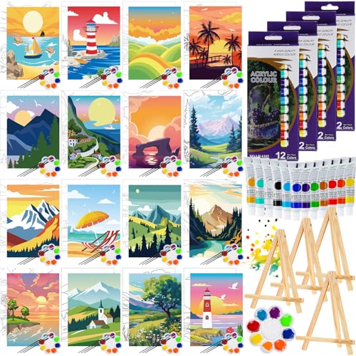 Zhanmai 88 Pcs 8 x 10 Inch Pre Drawn Canvas for Painting Kit Pre Stretched Canvas for Sip and Paint Party Favor Coloring DIY Virtual Party Birthday Gifts Adult's Date Night(Natural Scenery) - style: Natural Scenery