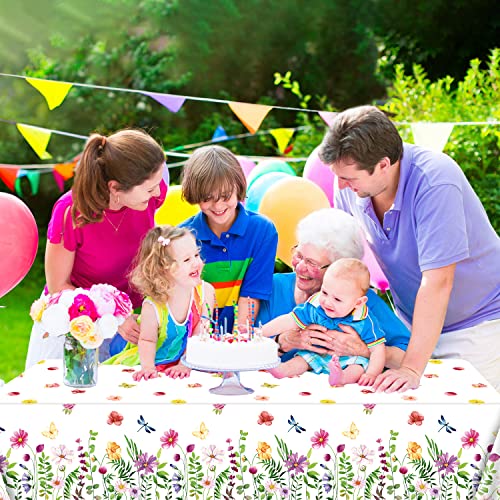 6 Pack Spring Floral Tablecloth Wild Flowers Table Cloth Plastic Spring Floral Table Cloth Flower Disposable Table Cover for Flower Wedding, Babyshower, Birthday Party Decorations 51 x 86 Inches