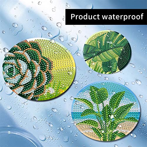 10 Pcs Green Plant Leaves Diamond Art Painting Coasters, Cactus Succulent Monstera Crafts Kits for DIY Coasters, Diamond Art Kits for Adults - color: Clear,green