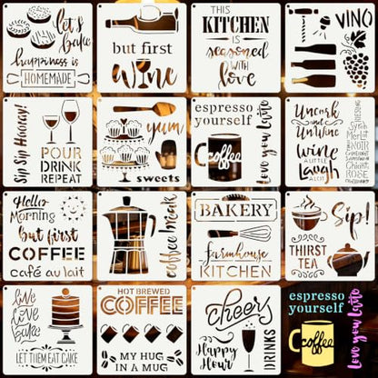 Kitchen Stencils for Crafts Reusable 15Pcs Stencils(5.9X5.9 Inch) - color: Kitchen