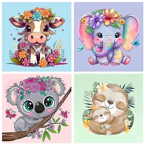 bleihum 4 Pack Paint by Numbers for Kid Ages 4-8 Animals 8x8inch | Animal Paint by Number Kits for Kids, DIY Animal Oil Painting for Home Decoration