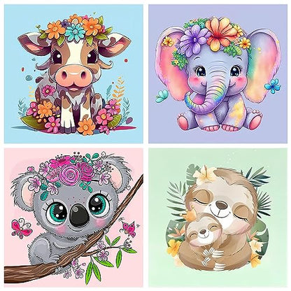 bleihum 4 Pack Paint by Numbers for Kid Ages 4-8 Animals 8x8inch | Animal Paint by Number Kits for Kids, DIY Animal Oil Painting for Home Decoration