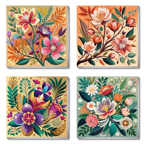 Canrichshop 4 Pack Paint by Numbers for Beginner with Frame,Flowers Adult Paint by Number Kits on Canvas, DIY Number Painting for Adults for Decor 8X 8 inch - color: BKH1717+BKH1718+BKH1719+BKH1720