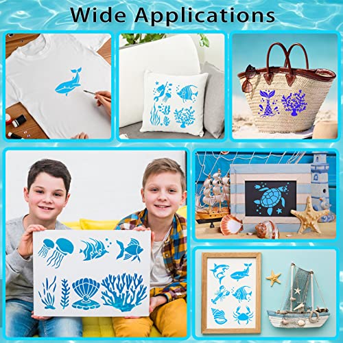 80 Pcs 5 x 5 Inch Stencils for Painting on Wood, Reusable Sea Ocean Creatures Mermaid Dolphin Shark Plastic Stencils DIY Craft Paint Template Set for Wall Home Decor - style: Ocean