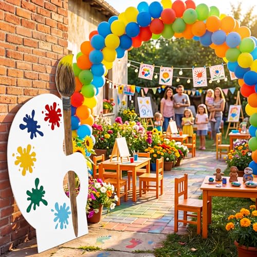 Qunclay 41 x 24 Back to School Giant Palette Art Decor(1pcs, Round) | Giant Paint Palette, Giant Paint Brush Prop, Art Decoration for Classroom Party School Birthday Photo Prop Backdrop - style: Round