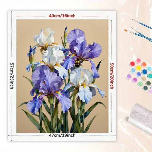Flower Paint by Numbers Kit for Adults - DIY Iris Bouquet with Bumblebee Painting on Canvas 16x20 Inches, Acrylic Paint Set, Suitable for Beginners, Art for Home Decoration or Gifts - color: TCXY07132, size: 16X20IN Folded