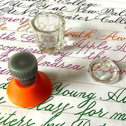 Glass Inkwell with Lid Empty Ink Well for Dip Pen Calligraphy Whale Pen Set
