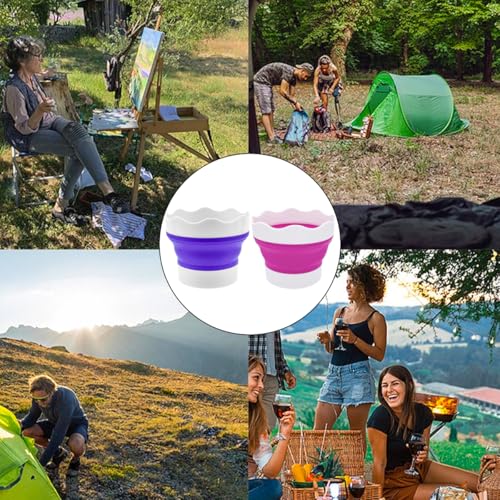 4 PCS Collapsible Paint Brush Washer Multifunctional Collapsible Bucket Foldable Water Cup Silicone Portable Painting Water Cup Mini Washing Buckets Brush Holder for Watercolor Oil Painting - color: Pink, Purple