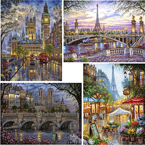 LANDFAIR Diamond Painting Kits - 15x20 inch Round Full Drill Cities&Skylines Series Diamond Art Kits for Adults, Pack of 4 - color: Cities Pack of 4
