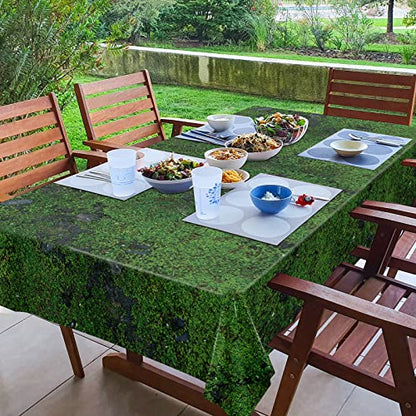 durony 2 Pieces Green Moss Pattern Plastic Tablecloth Green Leaves Tablecloth Waterproof Party Table Cover for Plants Nature Themed Party Table Decor, 108 x 54 Inch - style: Green Moss