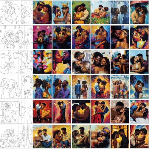 Harloon 36 Pcs 8 x 10 Inch Pre Drawn Canvas for Painting Afro Queen Pre Stretched Canvas Painting for Adults Sip and Paint Party Supplies Favor - style: Sexy Couples
