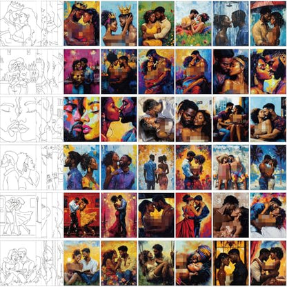 Harloon 36 Pcs 8 x 10 Inch Pre Drawn Canvas for Painting Afro Queen Pre Stretched Canvas Painting for Adults Sip and Paint Party Supplies Favor - style: Sexy Couples