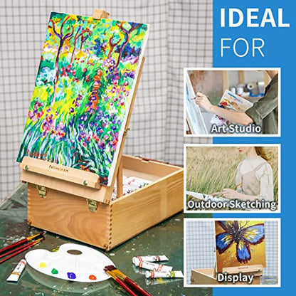 Falling in Art Beechwood Tabletop Easel Box | Sketchbox Table Easel with Storage Drawers, Portable Desktop Drawing Easel for Beginners and Professionals