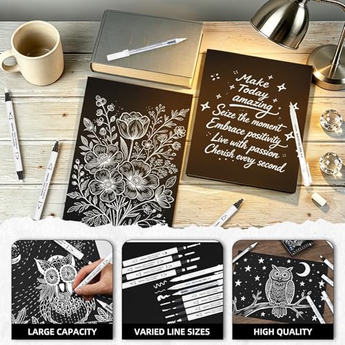 HANGYING White Pens Set, Gel Ink Pens, Dual-Tip Acrylic Paint Markers,7PCS