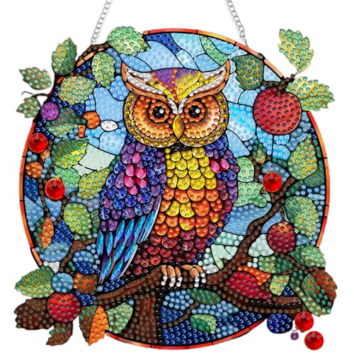 SKRYUIE Owl Hanging Pearl Diamond Art Kits for Adults Suncatcher A50 | Special Shaped Crystal DIY Hanging Diamond Painting Kit, Gift for Mother Spring Summer Window Wreath Decor 7.72 x 7.64 Inch - color: colorful-4