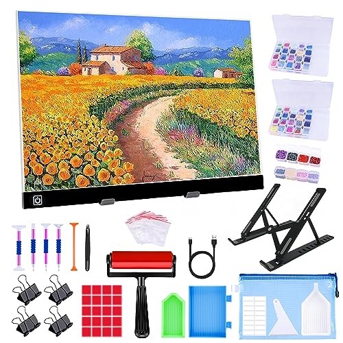 Ratukall A3 LED Light Pad for Diamond Painting, USB Powered Light Board Kit | Adjustable Brightness Light Box for Tracing with Diamond Art Accessories & Tools, Includes Storage Case, Drill Pens & Stand - style: 02-A3 Light Pad Kit