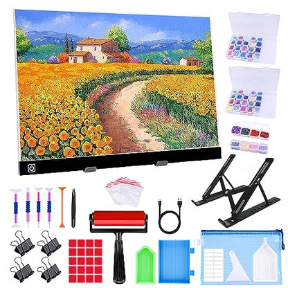Ratukall A3 LED Light Pad for Diamond Painting, USB Powered Light Board Kit | Adjustable Brightness Light Box for Tracing with Diamond Art Accessories & Tools, Includes Storage Case, Drill Pens & Stand - style: 02-A3 Light Pad Kit