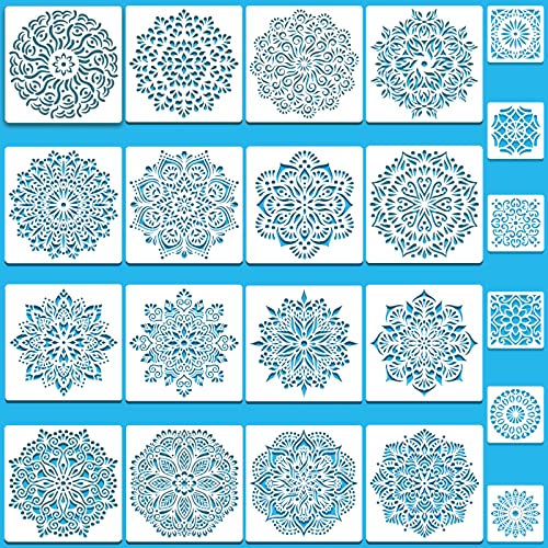 SUNFEEL 22Pack Mandala Craft Stencils – Mandala Templates 6 x 6 in and 3.5 x 3.5 in Reusable Painted Painting Stencils, for Painting On Wood and Canvas, DIY Crafts Andfurniture - style: A-Mandala