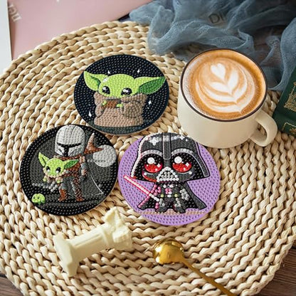 nekpiahu 8 PCS Cartoon Diamond Art Coasters Kits, Diamond Painting Coasters with Holder, DIY Cartoon Life Coaster Diamond Art Kits for Adults, Beginners Round Full Drill Diamond Art Craft Supplies - color: BDWY481