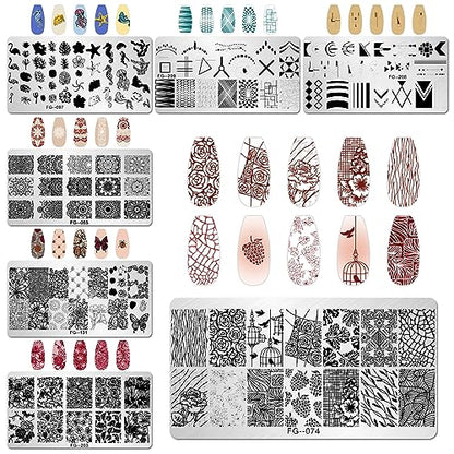 AddFavor Nail Stamper Kit 7pcs Nail Stamping Plates Flower Geometric Mandala Animal Image Nail Stencils with 2 Stamp and 2 Scraper for Home Salon Manicure Design Supplies Tools - color: Style D