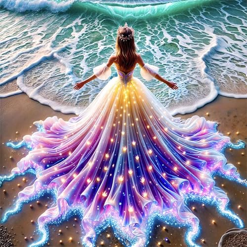 Diamond Painting Kits for Adults, Beach Woman 5D Diamond Art Kits for Adults Beginner, DIY Full Drill Round Diamond Painting Ocean Landscape Art for Home Wall Decor 13.8x13.8 Inch - color: Beach Woman