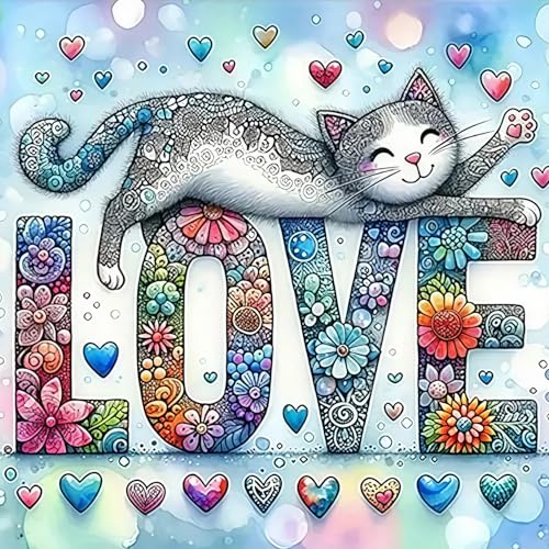 CHWGLFGG 5D Love Cat Diamond Art Kits for Adults Beginners 13.7X 13.7 Inch | Animals Diamond Painting Kit DIY Full Round Drill Paint by Diamonds Dot Gem Art for Adult, Home Wall Decor - color: KM574-1