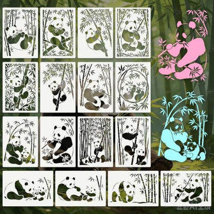 Panda Stencils for Crafts Reusable 16Pcs Stencils(11.8X8.2 Inch) - color: Panda