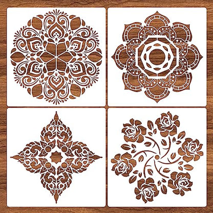 4 Pcs Extra Large Pattern Mandala Stencils Reusable Mandala Dot Painting Templates DIY Floral Spray Paint Stencil Drawing Craft Stencil for Wood Wall Tile Floor Canvas Furniture Rock Concrete (12x12) - color: Flower Style