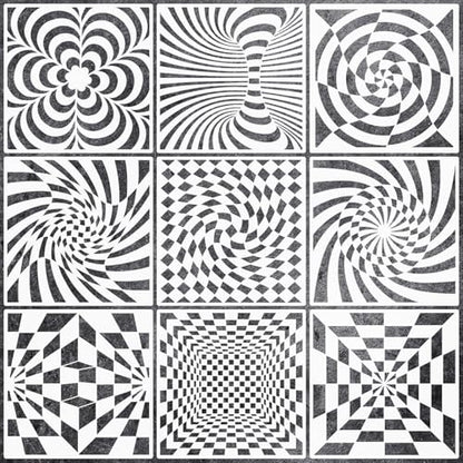 9 Pieces Abstract Geometric Stencil Set, Reusable Plastic Optical LiNE 3-D Illusion Stencil Sphere & Line Modern Wall Stencil Painting Templates for DIY Art, Scrapbooking, Drawing, Wall & Floor Decor