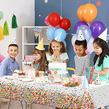durony 2 Pieces Confetti Sprinkle Tablecloth Disposable Plastic Rectangle Sweet Candy Party Table Cover for Birthday Wedding Party Ice Cream Theme Parties Supplies - style: Confetti Sprinkle