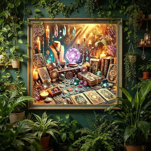 Accompany Wind Crystal Tarot Cards Diamond Art Kits for Adults, 5D Magic Diamond Painting Kits for Beginners,DIY Round Full Drill Diamonds Gem Art Crafts for Home Wall Decor Gifts 14x14 Inch - color: Crystal Tarot Cards