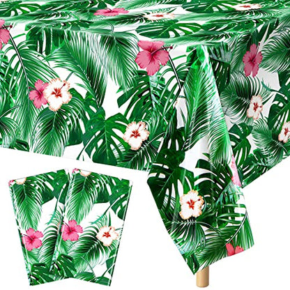 durony 2 Packs Hawaii Palm Leaves Plastic Tablecloths Table Cover 54 x 108 Inches Plastic Hawaii Luau Party Table Cloth Cover for Hawaii Luau Birthday Summer Tropical Party Supplies - style: Green Hawaiian