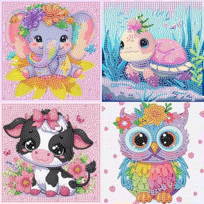 PERFECTSIGHT Cute 5D Diamond Art Kits, Kawaii DIY Painting Art for Adults Teen, 4 Pack Diamond Arts and Crafts Sets, Big Gem Full Drill Diamond Dots for Women (Elephant+Turtle+Cow+Owl) - style: Elephant+Turtle+Cow+Owl