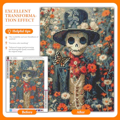 Diamond Art Kits for Adults, Flowers Skull Diamond Painting for Beginners | 12x16 Inch, Full Drill Round Dots, Skeleton DIY 5D Gem Art Craft Kits, Home Wall Decor, Stress Relief Relaxing Hobby Gift - color: BLKJDP05