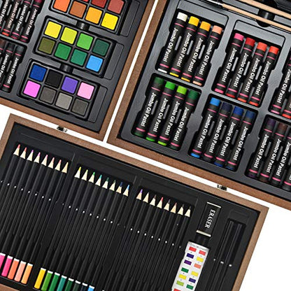 Sunnyglade 145 Piece Deluxe Art Set Wooden Art Box & Drawing Kit Tan - color: Tan