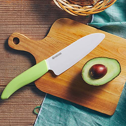KYOCERA Revolution 2-Pc Ceramic Knife Set: 5.5” Santoku & 4.5” Utility | KYOCERA Revolution Ceramic Knife Duo: 5.5” Santoku & 4.5” Utility Blades for Precise Slicing, Trimming, and Daily Meal Prep - color: White/Green