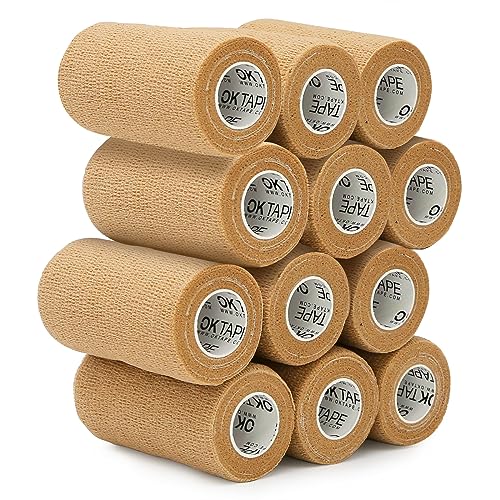 OK TAPE Self Adherent Cohesive Bandages Wrap 12Packs 3" x 5 Yards - color: Beige/Tan, size: 3 In x 5 Yards