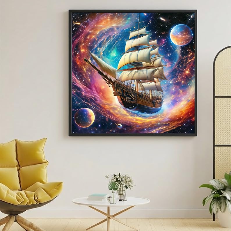 ALEXMACLIST14x14 inch Space Voyager Galaxy Ship Diamond Art Kit - Fantasy Celestial Sailing Boat In Nebula Starry, Planets & Cosmos Mural - Full Drill 5D Diamond Painting DIY Craft for Bigginer Lovers - color: Space Voyager Galaxy Ship
