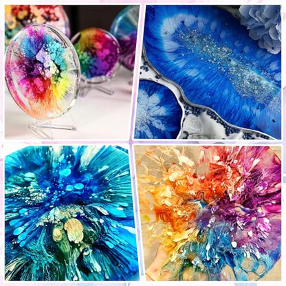 Alcohol Ink Set - 48 Bottles Vibrant Colors High Concentrated Alcohol-Based Ink, Concentrated Epoxy Resin Paint Color Dye Great for Resin Petri Dish, Coaster, Painting, Tumbler Cup Making(10ml Each)