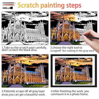 Iskueal Scratch Art Book for Adults,Scratch Painting Foil for Adults，Scratch and Sketch City Landmarks Books,Colorful City Series Scratch Art 12 Pas (Utah State Capitol) - color: (Utah State Capitol)
