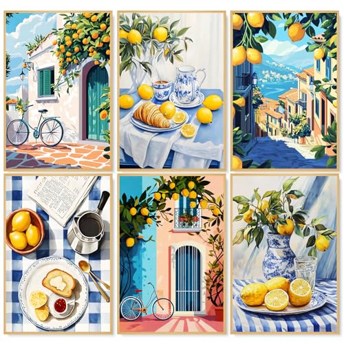 Camocin 6 Pack Paint by Numbers Kit for Adults, Lemon Canvas Painting Set | 8x12 Inch, DIY Acrylic Painting Craft Kit for Beginners without Frame, Relaxing Creative Hobby, Home Wall Decor, Gift - color: Street-1
