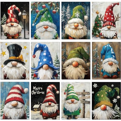 Sherr 12 Pcs Pre Drawn Canvas for Adults,Xmas Gnome,8 x 10 Inch - size: 8 x 10 Inch, style: Xmas Gnome