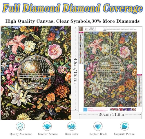 Dugsmgd Flowers Diamond Art Kits for Adults, Diamond Painting 12x16inch - color: Disco Flowers