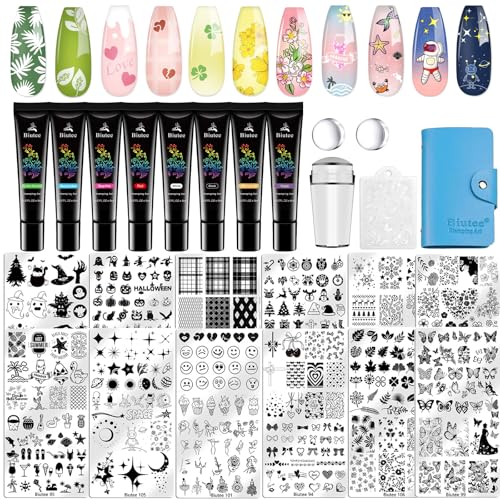 Biutee 12PCS Nail Stamping Plate Set 8PCS Stamping Nail Gel Polish | Nail Art Stamp Plates with Nail Stamper and Scraper, Butterfly Leaves Bow Design Nail Stamping Kit with Storage Bag - color: 24 Piece Set