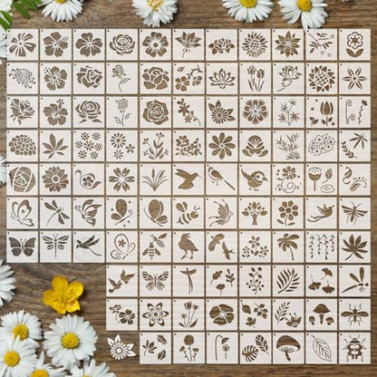 100 Pcs Small Stencils for Crafts, 2 Inch Reusable Cute Stencils for Painting on Wood DIY Craft for Drawing Templates Wall Home Decor Canvas Fabric (Flowers) - style: Flowers