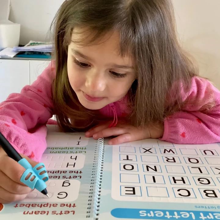 Kiddospace Handwriting Practice Kit - Handwriting Workbook - Includes 4 Reusable Workbooks for Math, Numbers, Alphabet & Drawing -Handwriting Practice Books for Kids - Disappearing Ink Pen Included