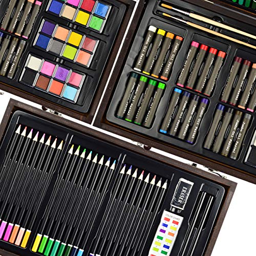 Sunnyglade 145 Piece Deluxe Art Set Wooden Art Box & Drawing Kit Cherry - color: multi-color
